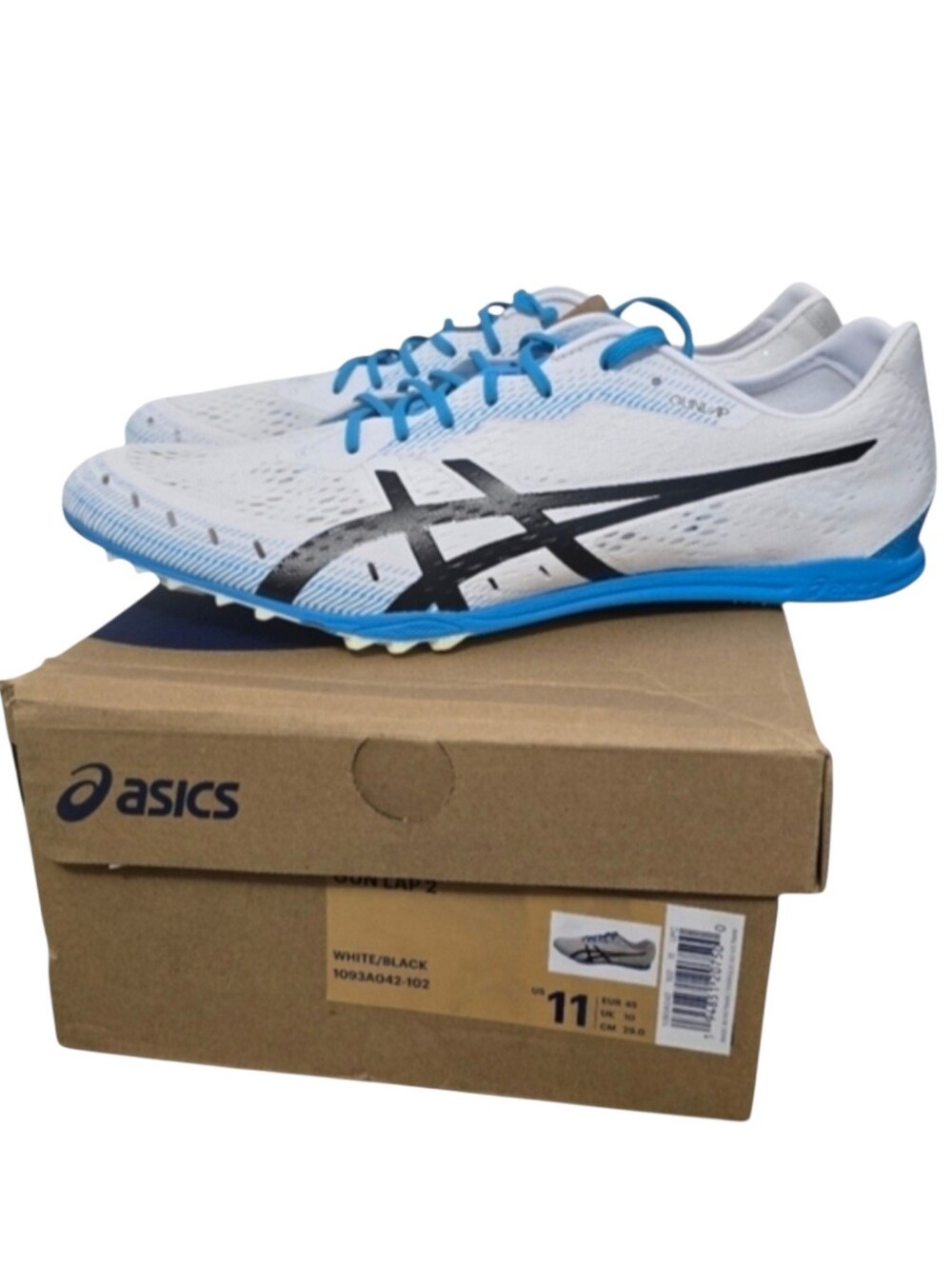 Asics Gun Lap 2 Track and Field Athletic Shoes White Blue Black Spikes Mens 11